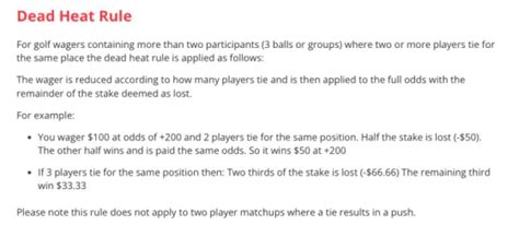 dead heat rule betting.